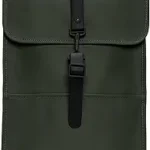 Stylish dark green backpack with buckle closure.